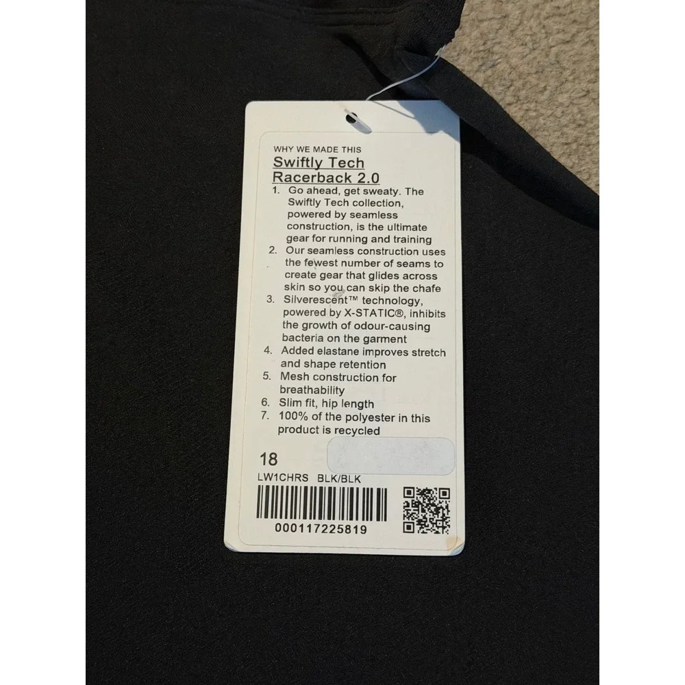 Lululemon Swiftly Tech Racerback 2.0 Tank Top Black Size 18 LW1CHRS NEW